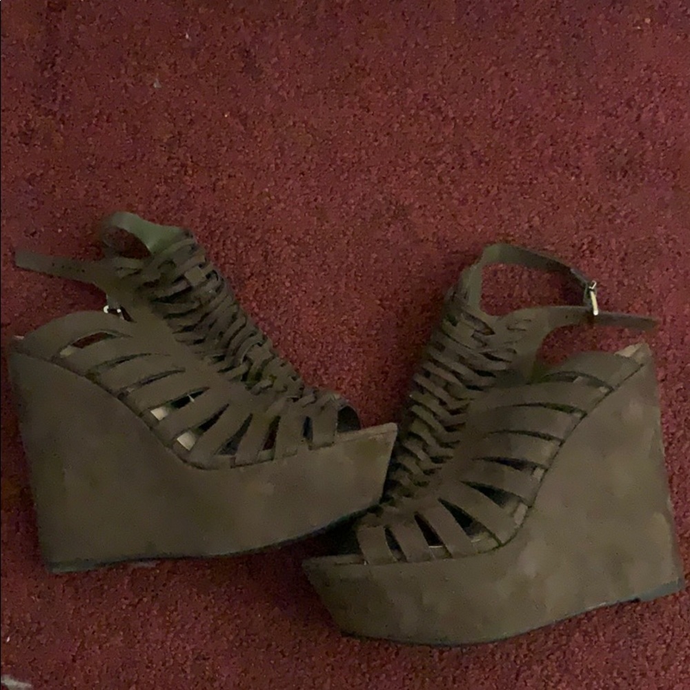 Olive Green wedge open toe shoes